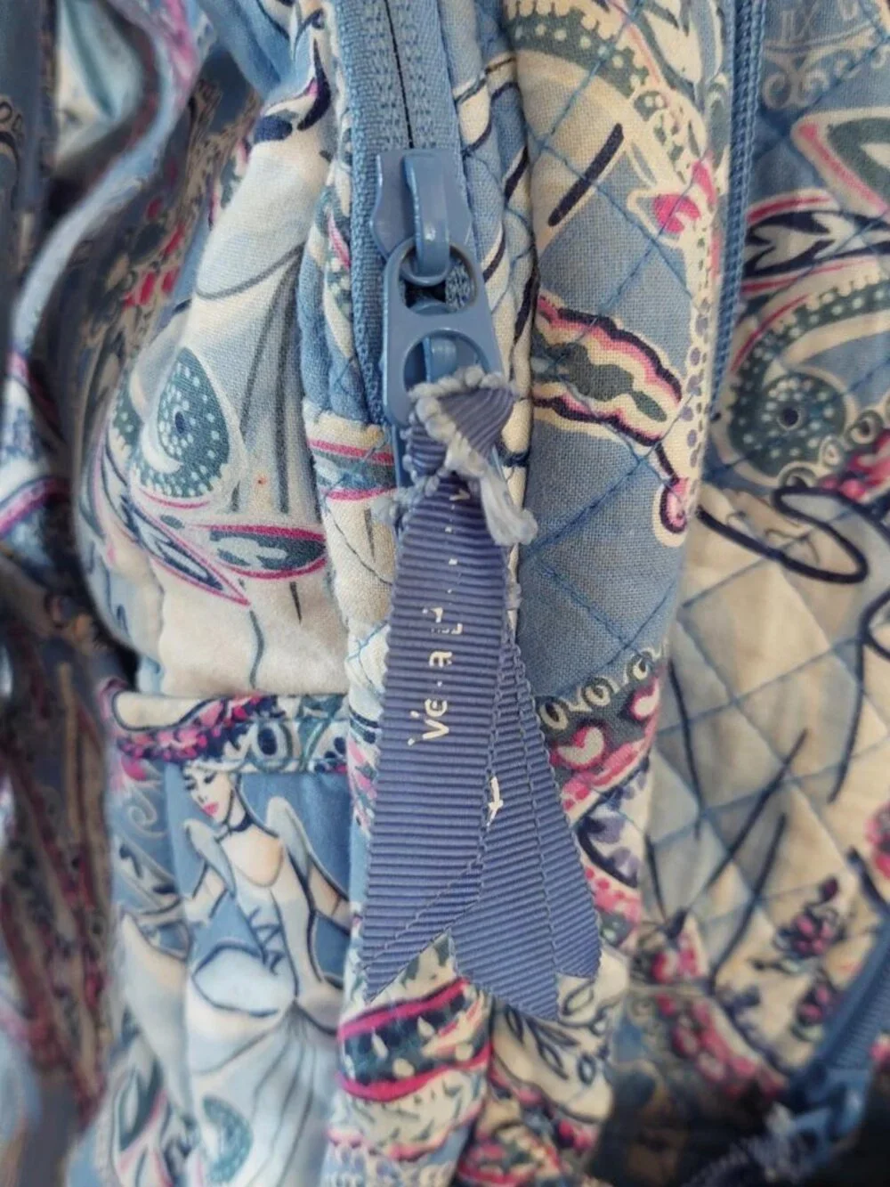 Vera Bradley Cinderella backpack paisley blue, pink, and white paisley backpack